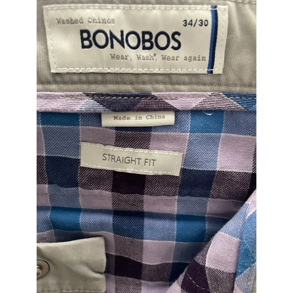 Bonobos Washed Chinos Mens 34x30 Grey Straight Fit 100% Cotton Pants